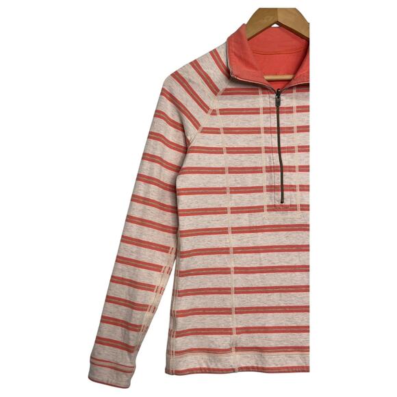 Tommy Bahama Pullover Top Womens Medium Orange Stripe Reversible Half Zip Preppy - Picture 9 of 13